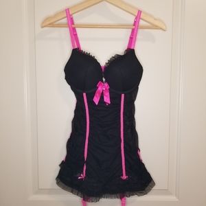 La Senza Black & Pink Baby doll With Garter Straps